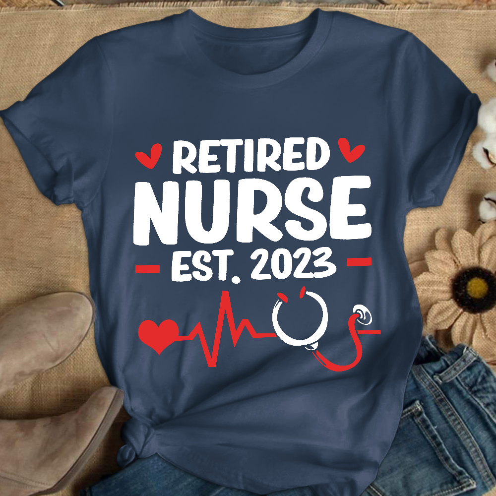 Personalized Nurse Stethoscope Heartbeat Retired 2023 Cotton Nurse T-shirt