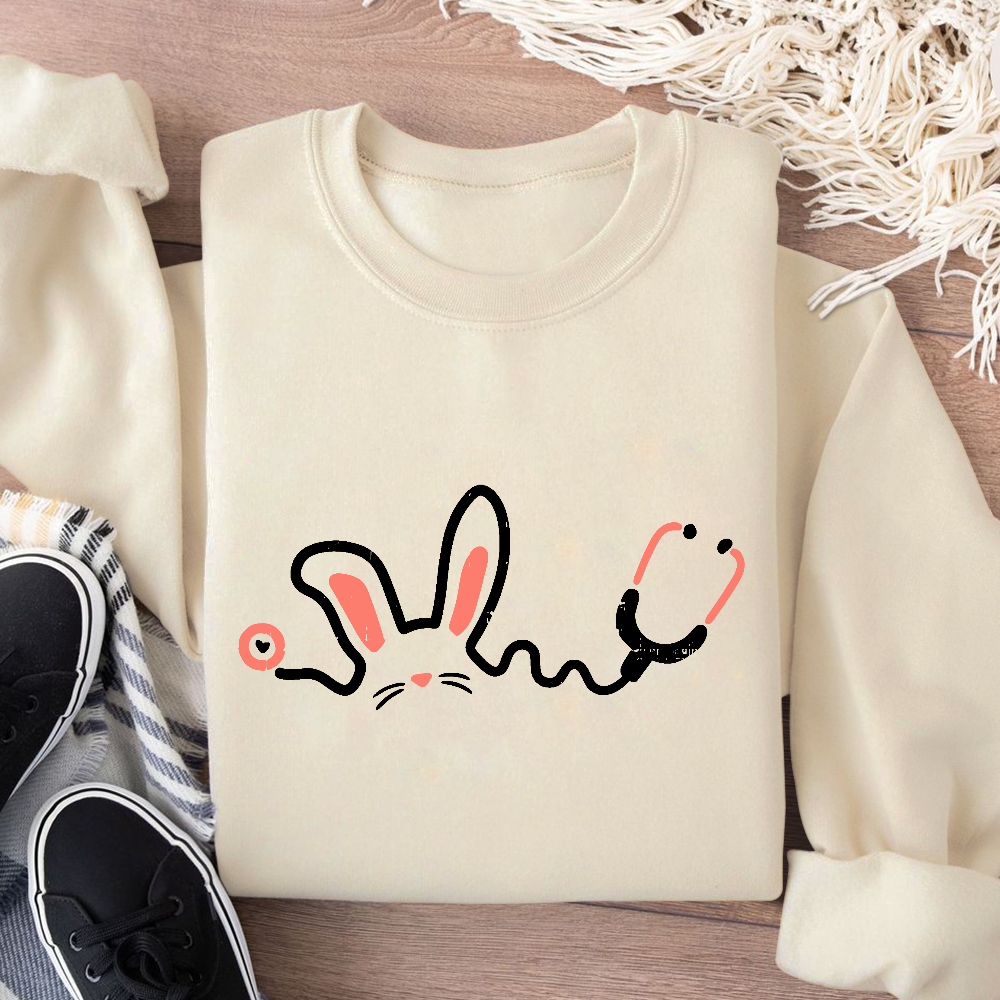 Easter Bunny Stethoscope Cotton Pullover Sweatshirt