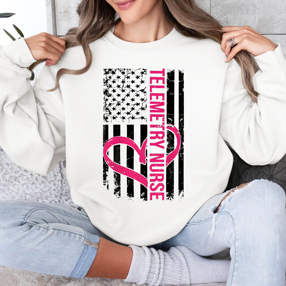 Telemetry Nurse Flag Cotton Pullover Sweatshirt
