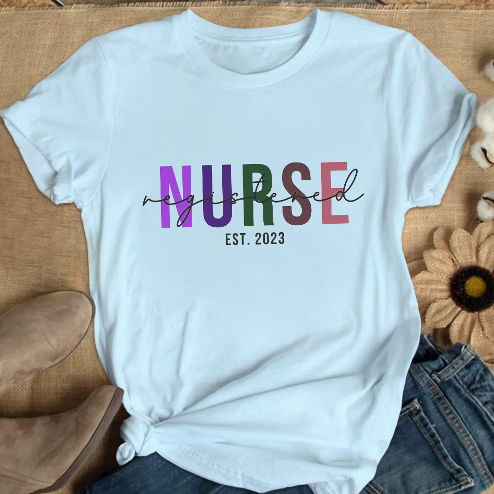 Custom Registered Nurse Embroidery Cotton Nurse T-shirt