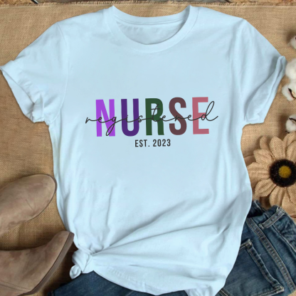 Custom Registered Nurse Embroidery Cotton Nurse T-shirt