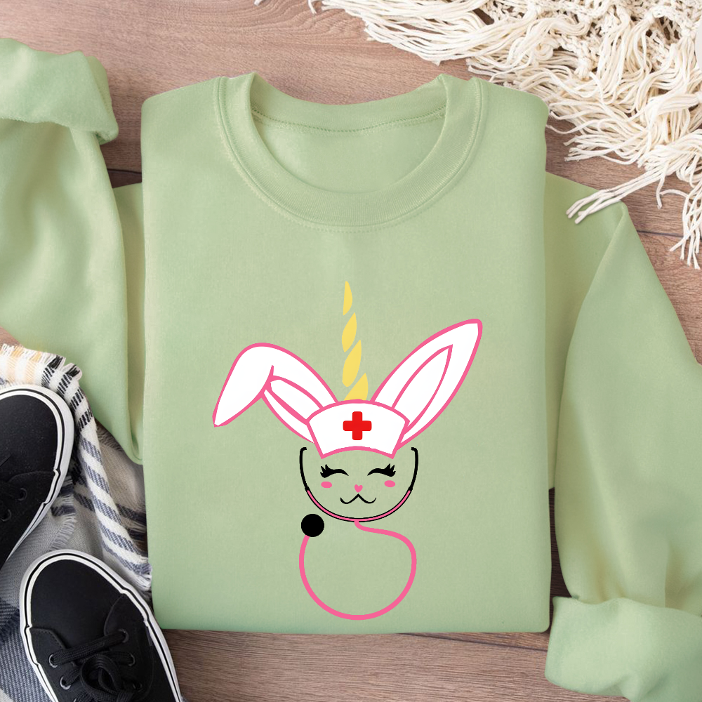 Funny Bunny Nurse Easter Cotton Pullover Sweatshirt