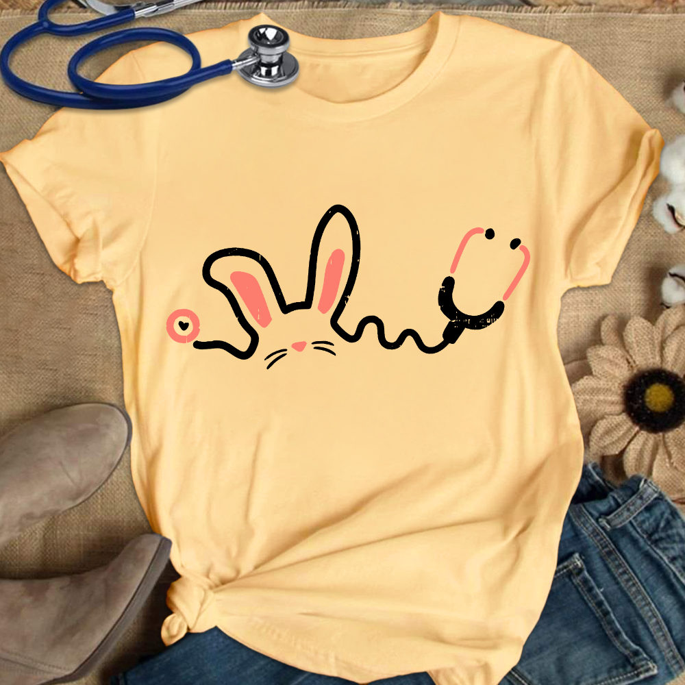 Easter Bunny Stethoscope Cotton Nurse T-shirt