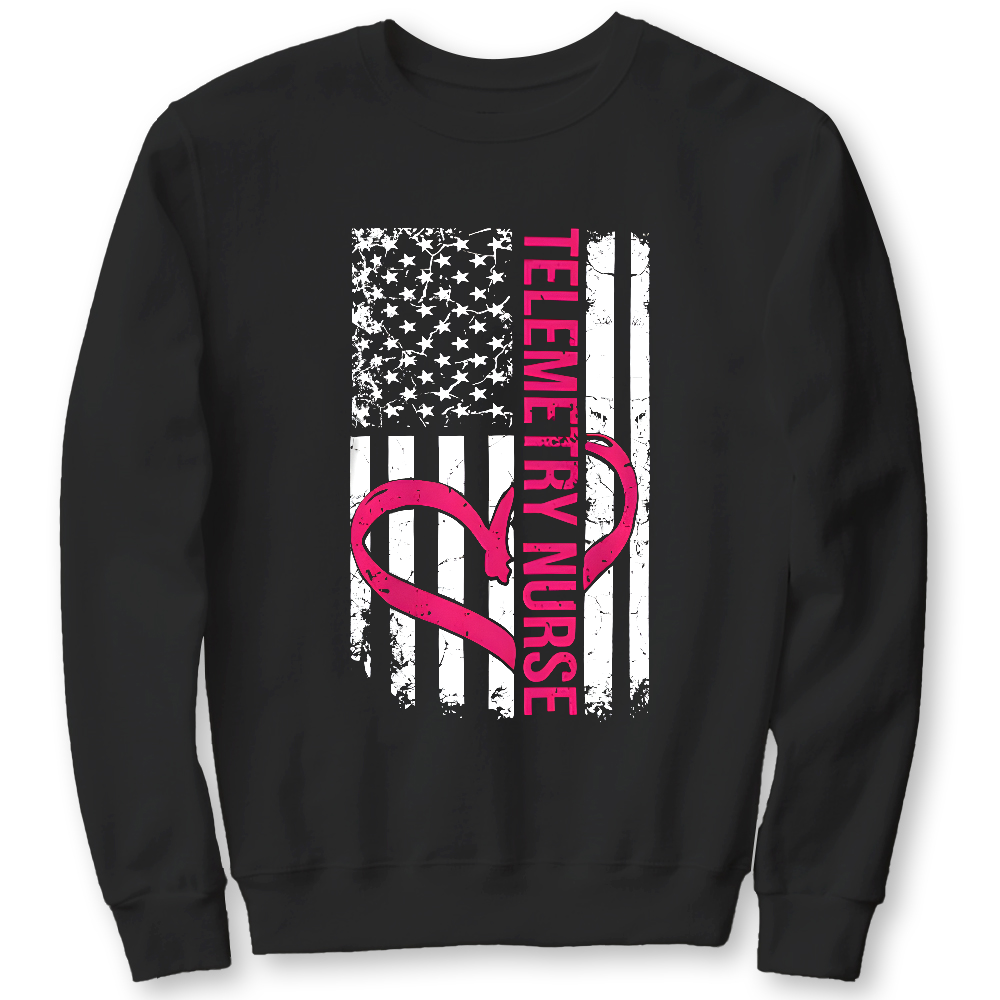Telemetry Nurse Flag Cotton Pullover Sweatshirt