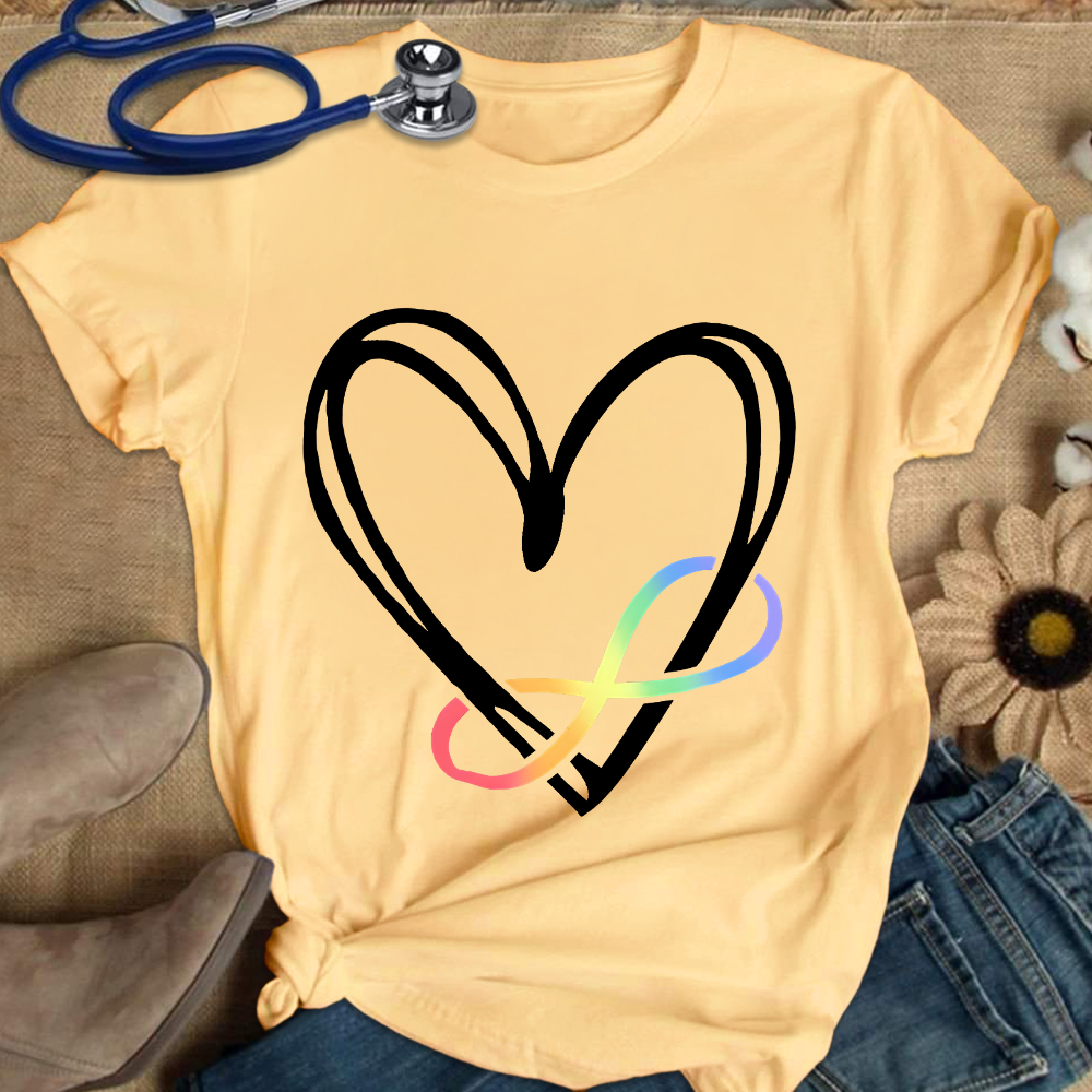 Infinity Heart Autism Awareness Love Needs No Words Cotton Nurse T-shirt
