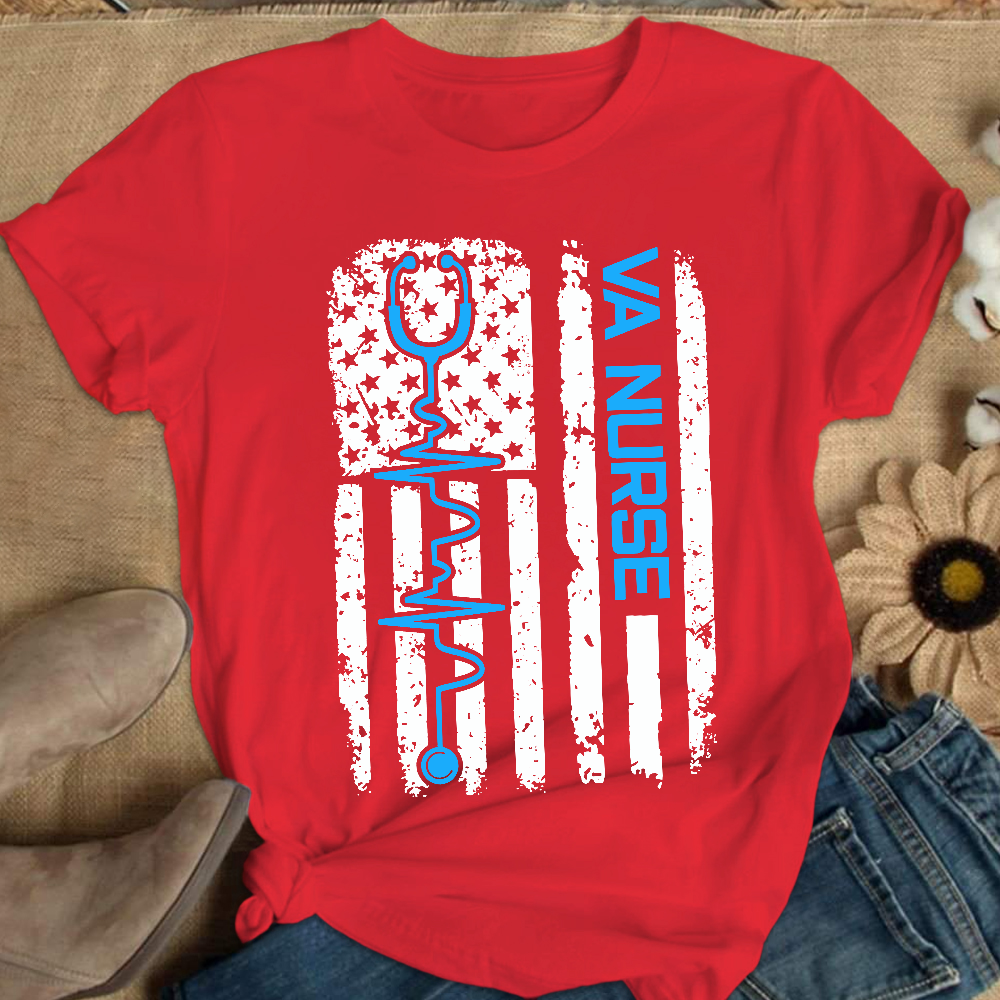 Vintage USA American Flag VA Nurse Patriotic Nursing Gifts Cotton Nurse T-shirt