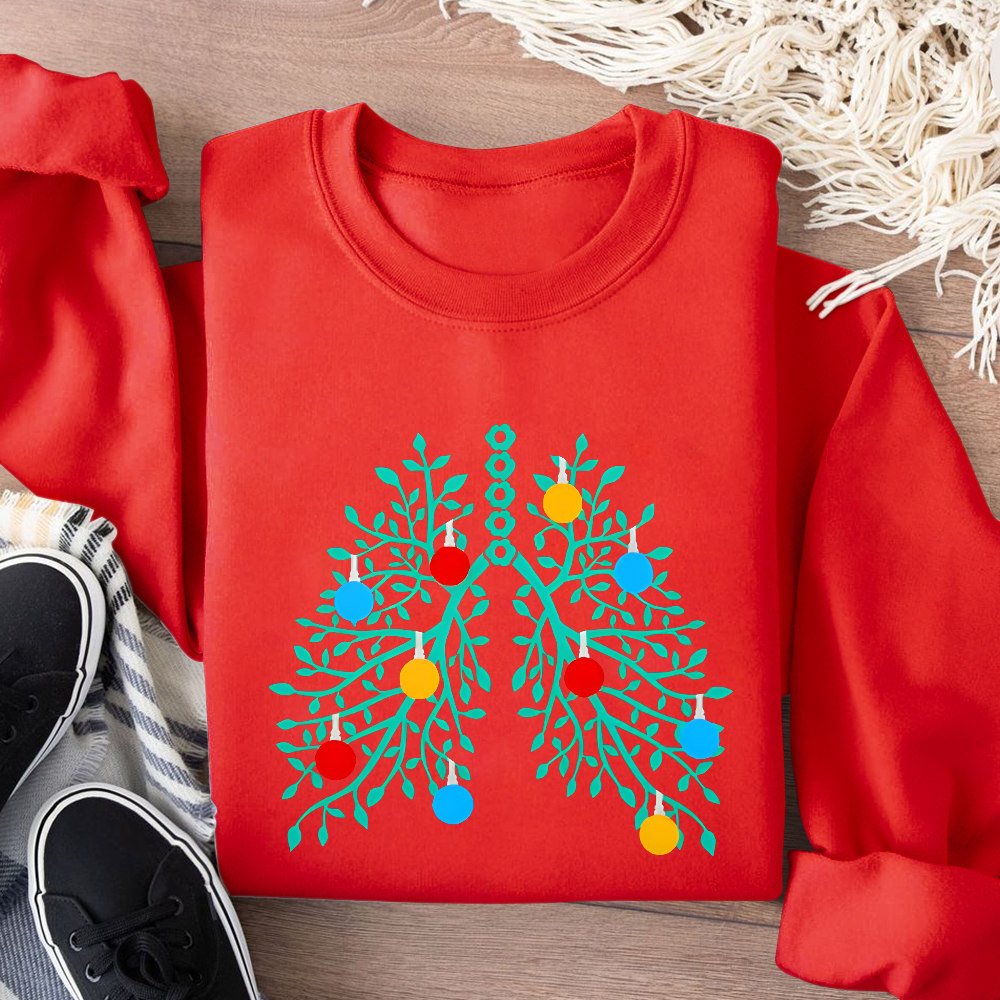 Lungs With Christmas Lights Respiratory Therapist Xmas Cotton Pullover Sweatshirt