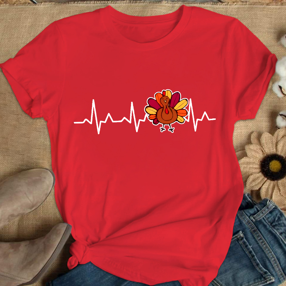 Heartbeat Turkey Nurse Thanksgiving Cotton Nurse T-shirt