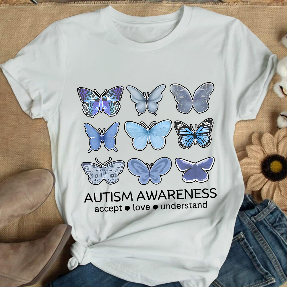 Autism Awareness Butterfly Cotton Nurse T-shirt