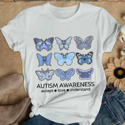 Autism Awareness Butterfly Cotton Nurse T-shirt