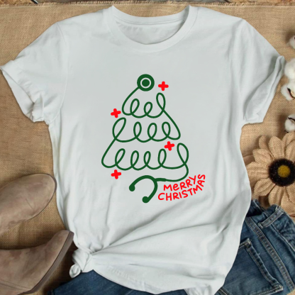 Merry Christmas Stethoscope Cotton Nurse T-shirt