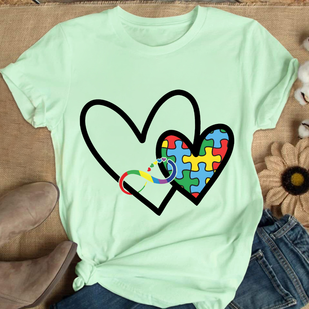 Autism Colorful Heart Cotton Nurse T-shirt