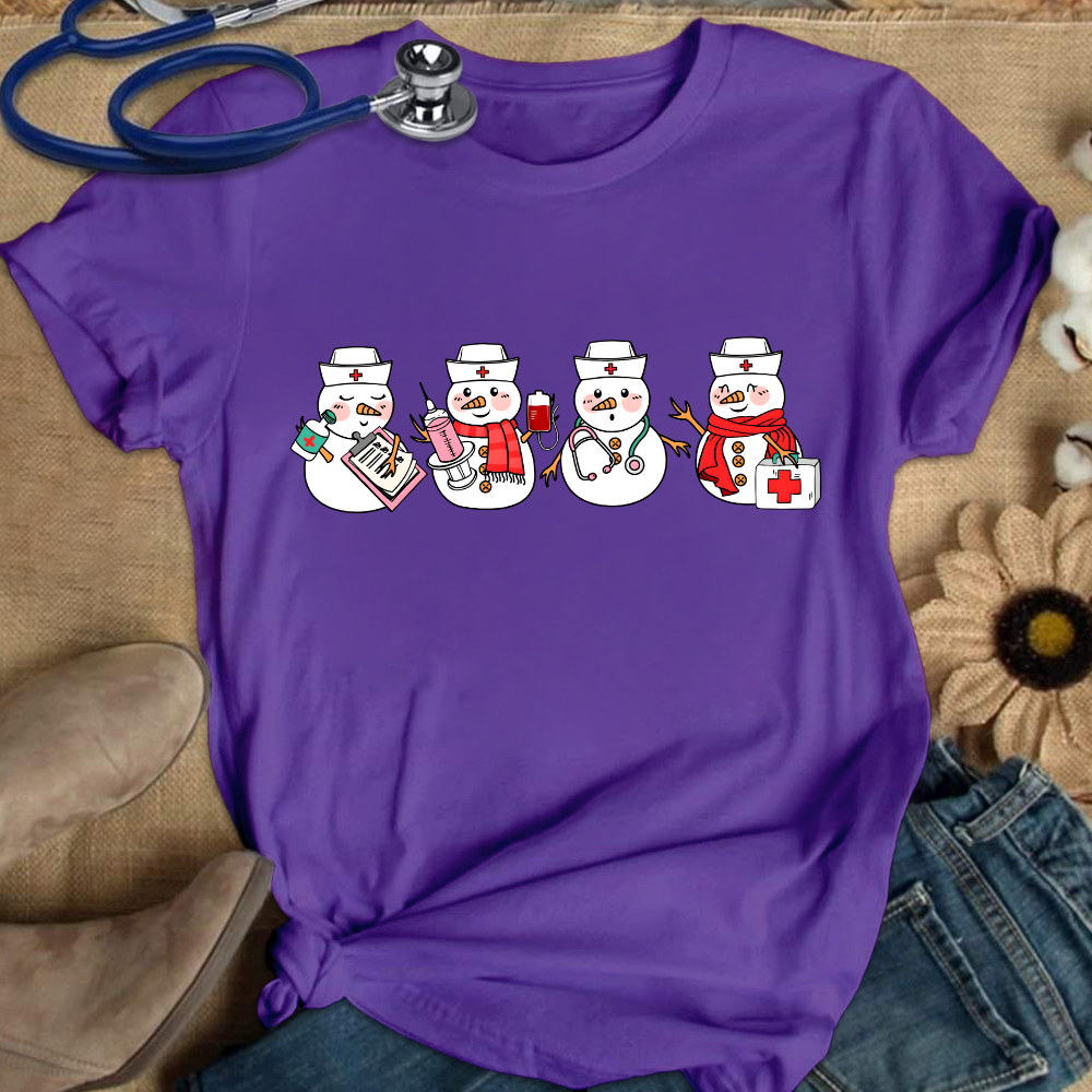 Christmas Nurse Snowman Cotton Nurse T-shirt
