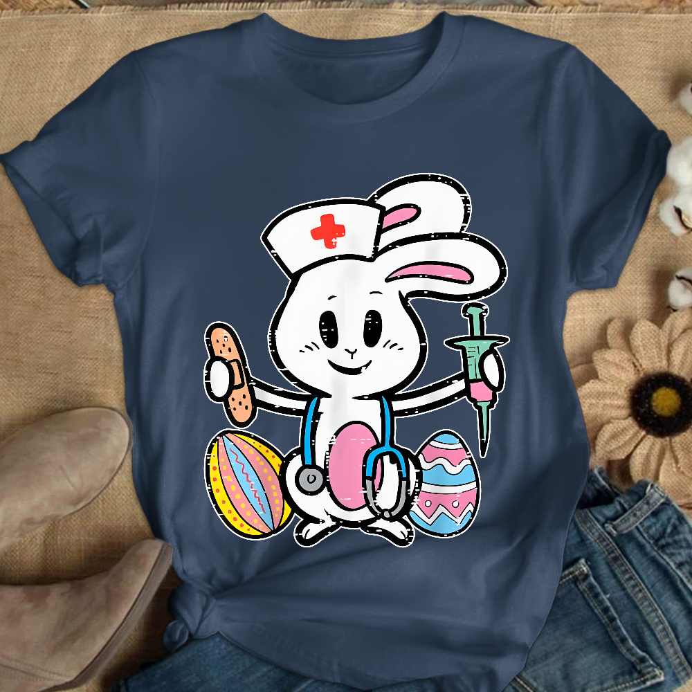 Easter Bunny Nurse Stethoscope Cute Rabbit Cotton Nurse T-shirt