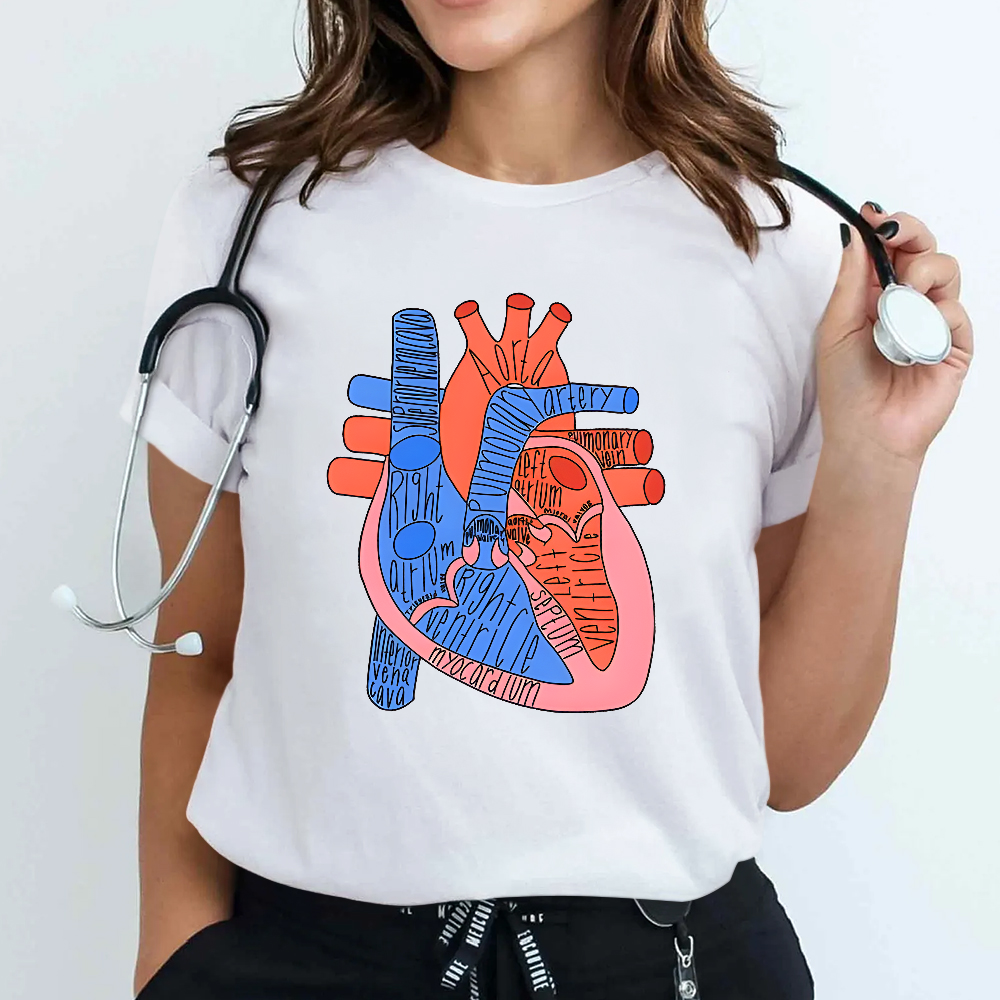 Labeled Heart Anatomy Cotton Nurse T-shirt