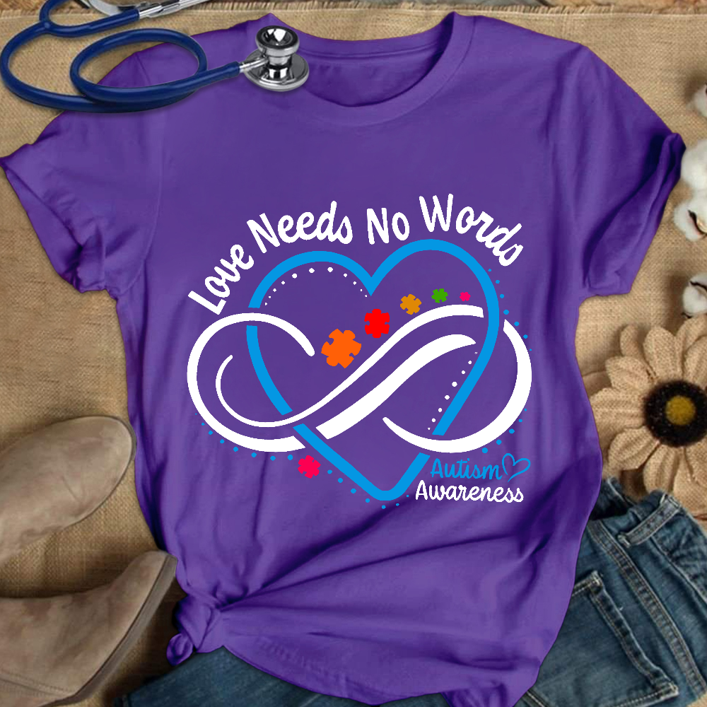 Love Needs No Words Autism Awareness Blue Heart Cotton Nurse T-shirt