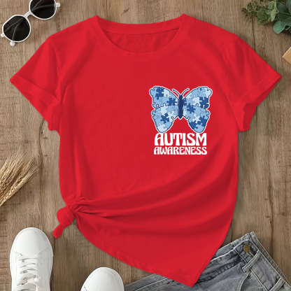 I Wear Blue For Autism Awareness Double-Sided Cotton Printed T-Shirt