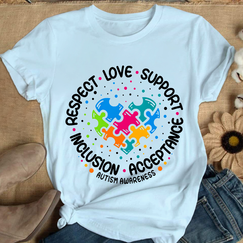 Love Support Acceptance Inclusion Respect Autism Awareness Cotton Nurse T-shirt