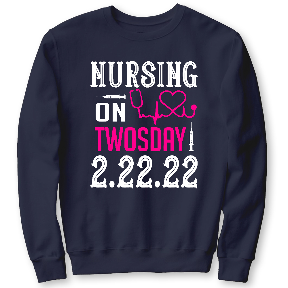 Nursing School On TwosDay Cotton Pullover Sweatshirt