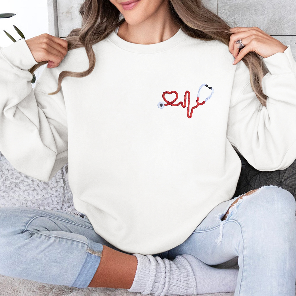 Personalized Registered Nurse Stethoscope Embroidered Crew Neck Sweatshirt