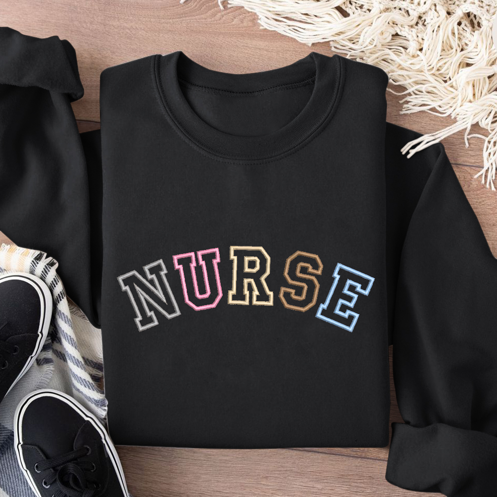 Embroidered Nurse Cotton Pullover Sweatshirt