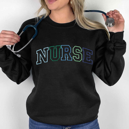 Personalized Embroidered Nurse Text Print Embroidered Crew Neck Sweatshirt