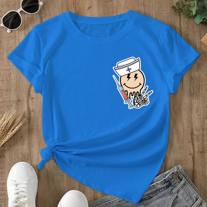 Melting Smiley Face Double-Sided Cotton Printed T-Shirt