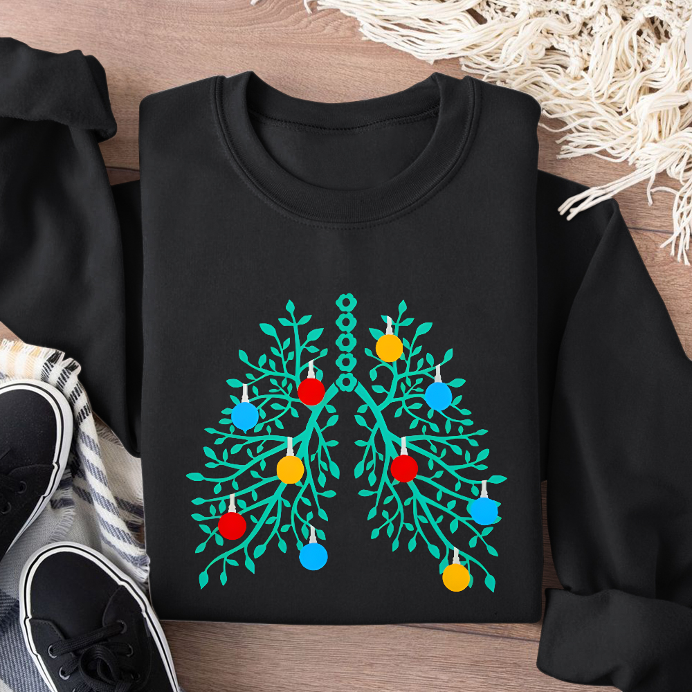 Lungs With Christmas Lights Respiratory Therapist Xmas Cotton Pullover Sweatshirt