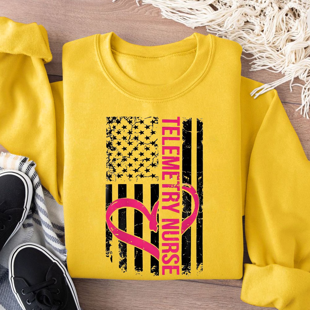 Telemetry Nurse Flag Cotton Pullover Sweatshirt