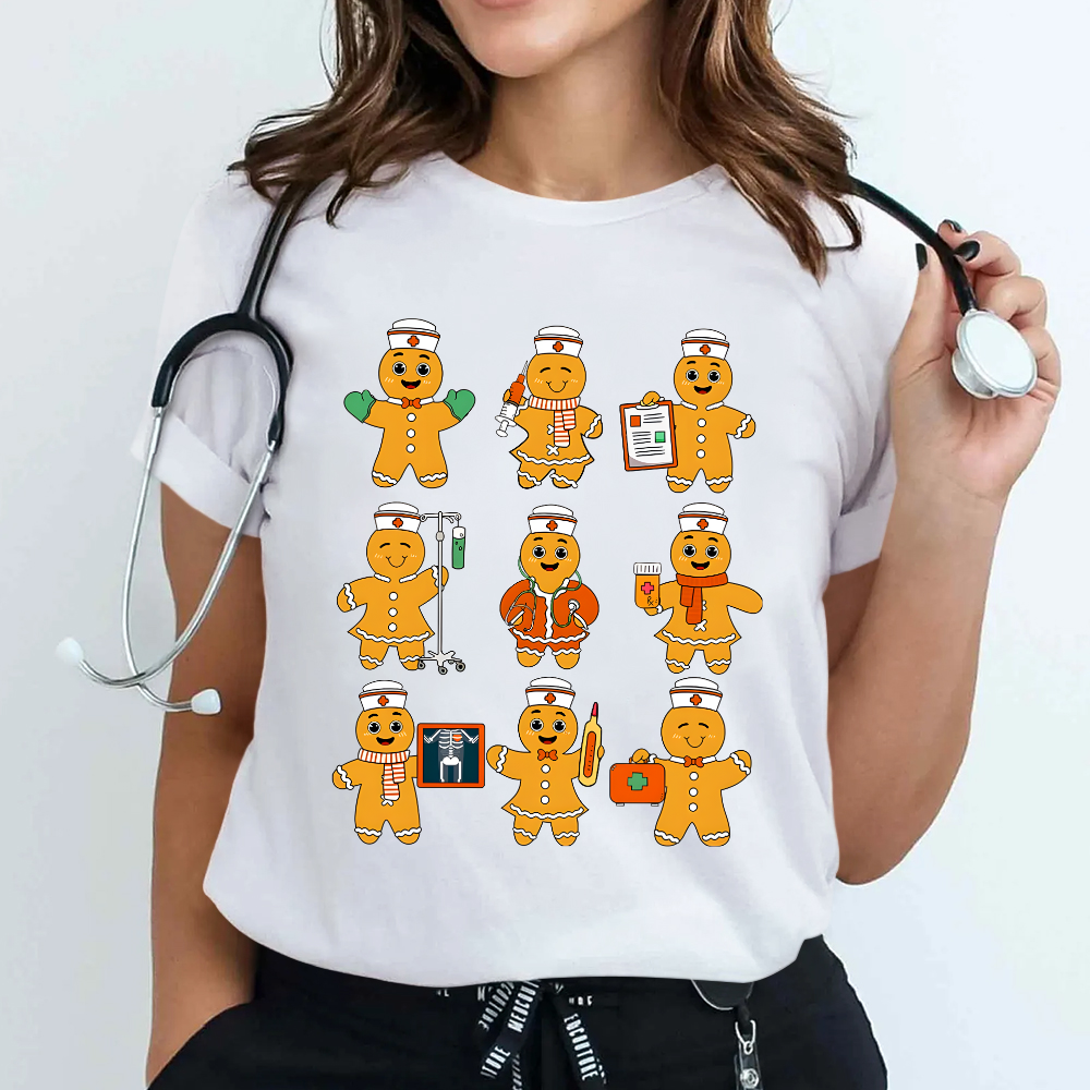 Christmas Nurse Gingerbread Cotton Nurse T-shirt