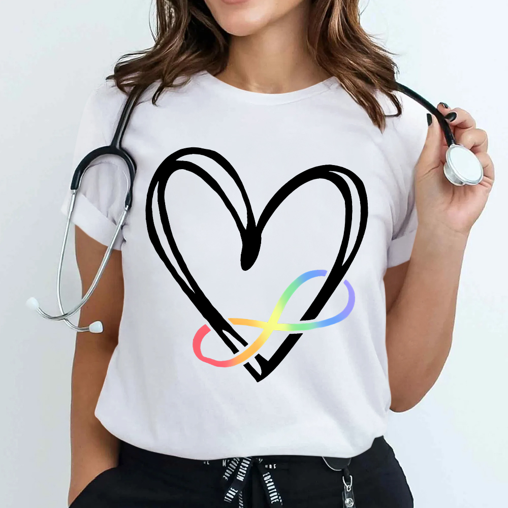 Infinity Heart Autism Awareness Love Needs No Words Cotton Nurse T-shirt