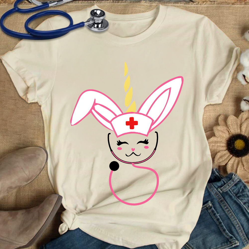 Funny Bunny Nurse Easter Cotton Nurse T-shirt