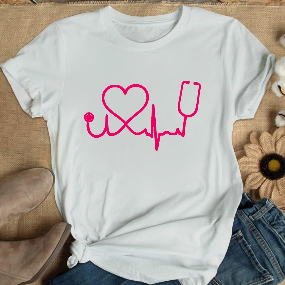 Heart Stethoscope Cotton Nurse T-shirt