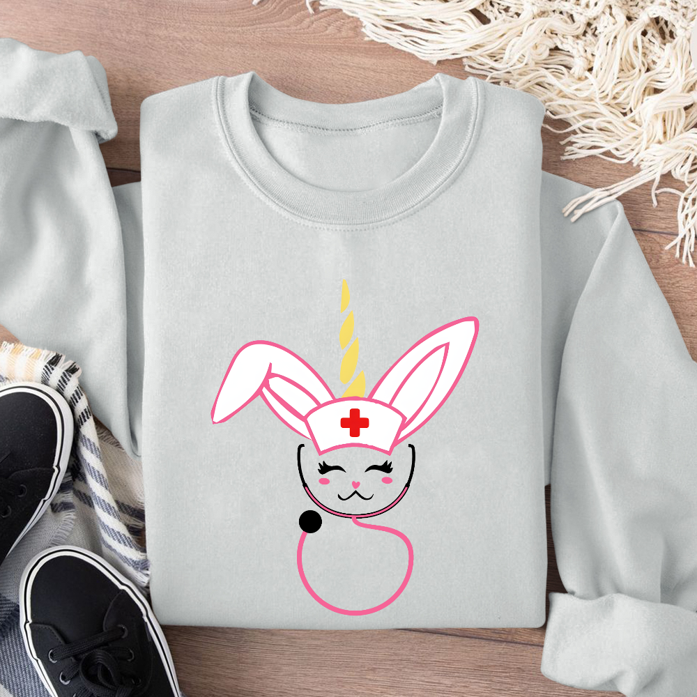 Funny Bunny Nurse Easter Cotton Pullover Sweatshirt
