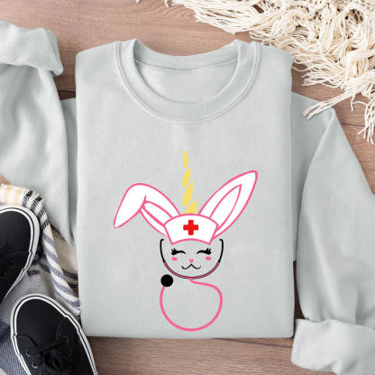 Funny Bunny Nurse Easter Cotton Pullover Sweatshirt