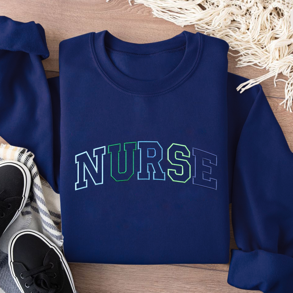 Personalized Embroidered Nurse Text Print Embroidered Crew Neck Sweatshirt