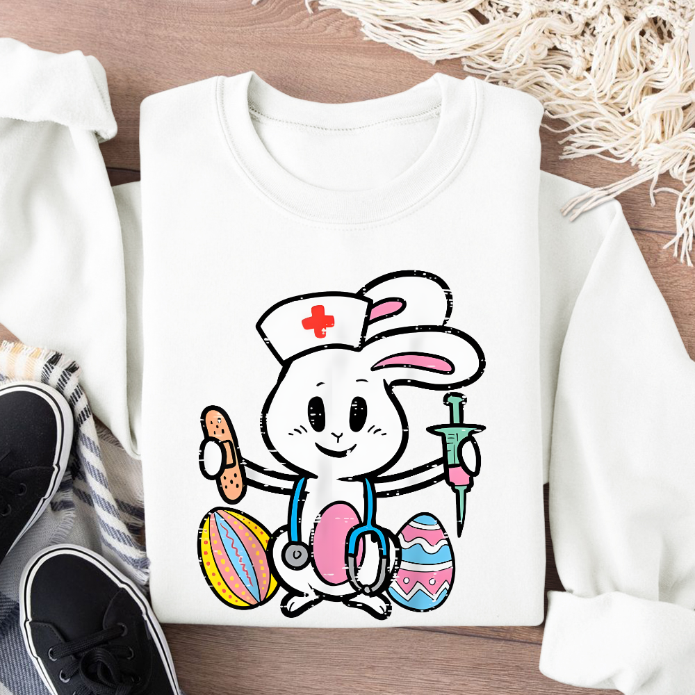 Easter Bunny Nurse Stethoscope Cute Rabbit Cotton Pullover Sweatshirt