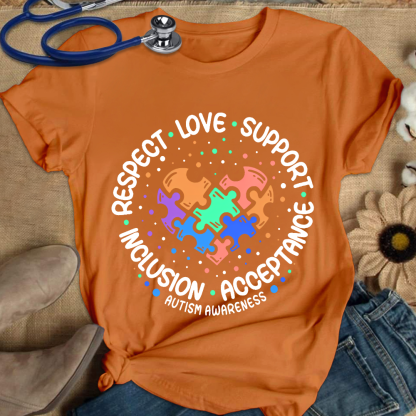 Love Support Acceptance Inclusion Respect Autism Awareness Cotton Nurse T-shirt