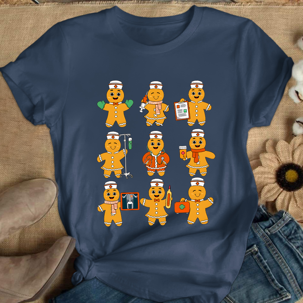 Christmas Nurse Gingerbread Cotton Nurse T-shirt