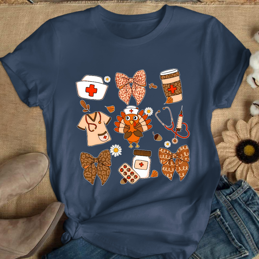 Cute Funny Nurse Thanksgiving Cotton Nurse T-shirt
