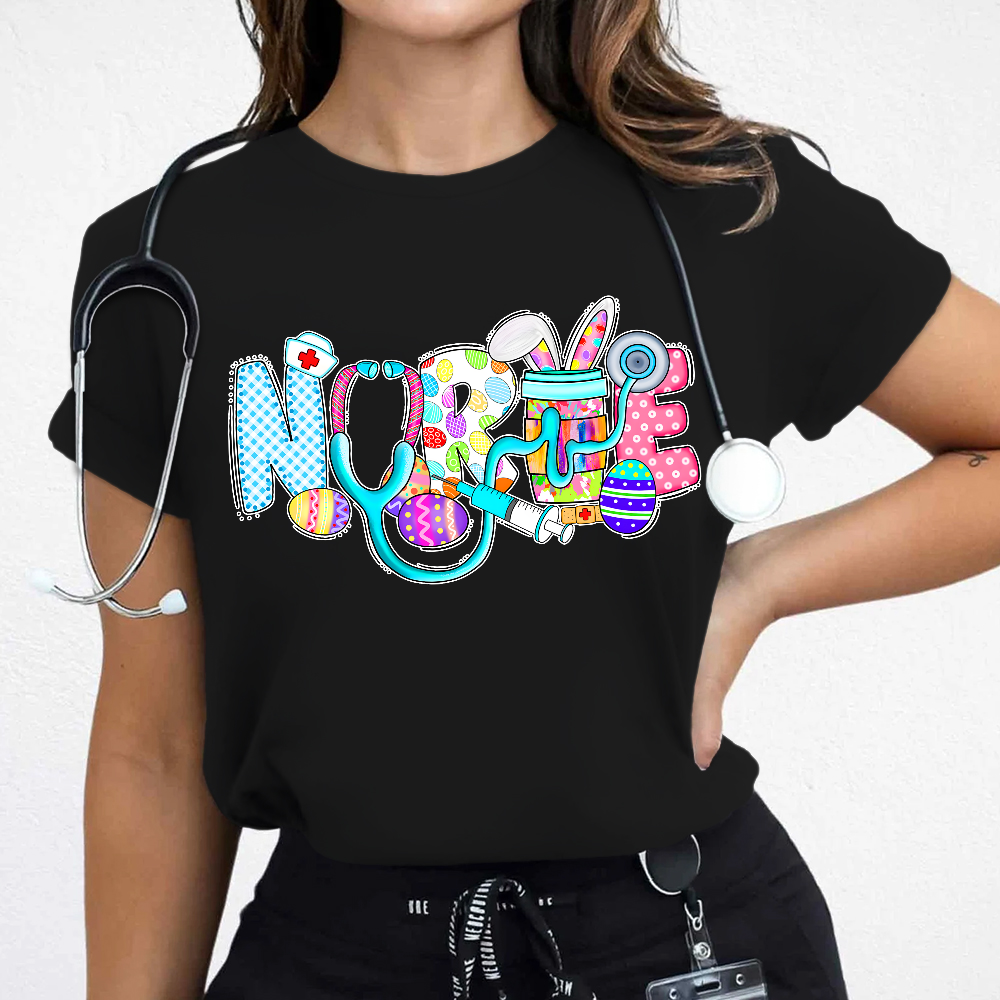 Easter Gnomes Cute Bunny Cotton Nurse T-shirt
