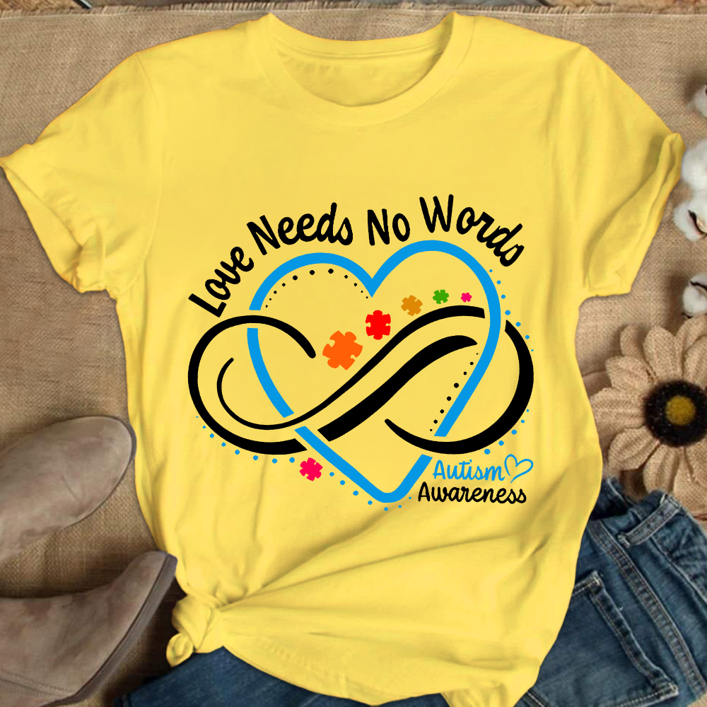 Love Needs No Words Autism Awareness Blue Heart Cotton Nurse T-shirt