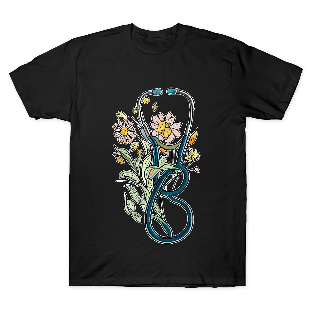 Floral Stethoscope Cotton Doctor T-shirt