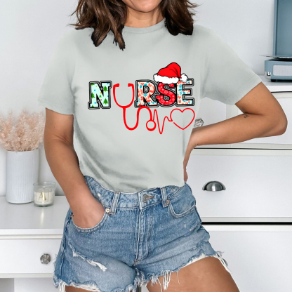Santa's Favorite Nurse Shirt Christmas Funny Gift Cotton Nurse T-shirt