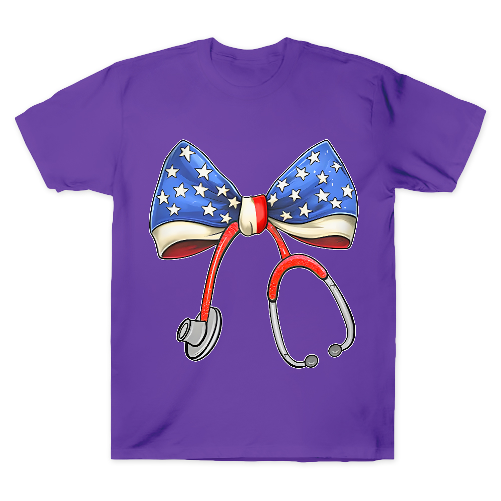 Stethoscope With American Flag Bow Cotton Doctor T-shirt