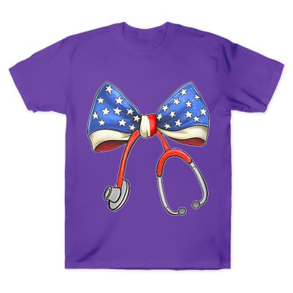 Stethoscope With American Flag Bow Cotton Doctor T-shirt