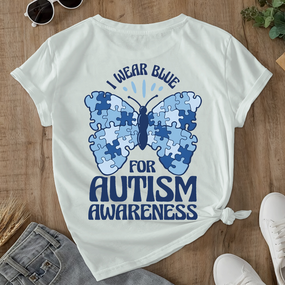 I Wear Blue For Autism Awareness Double-Sided Cotton Printed T-Shirt
