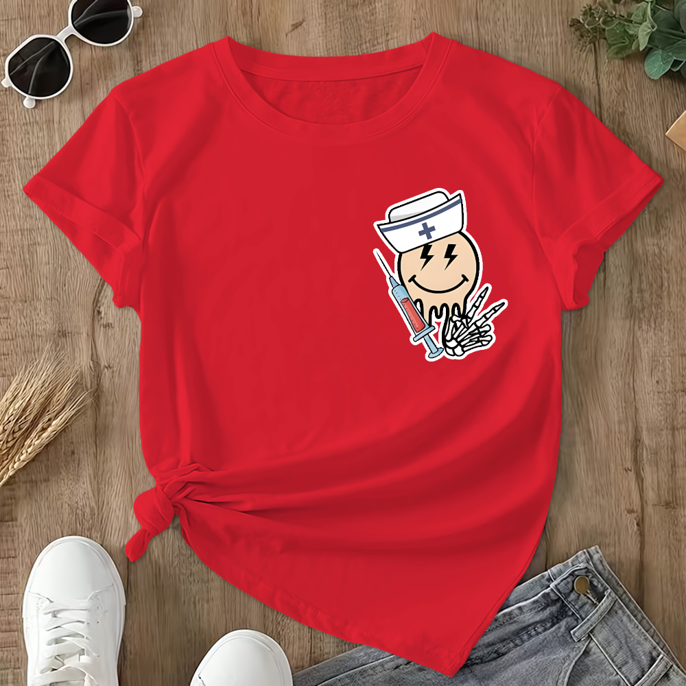 Melting Smiley Face Double-Sided Cotton Printed T-Shirt