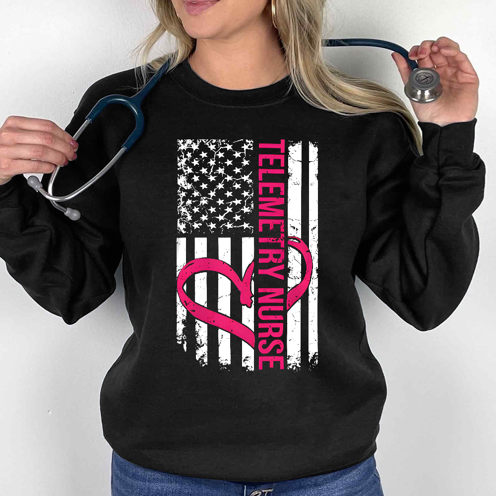 Telemetry Nurse Flag Cotton Pullover Sweatshirt