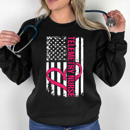 Telemetry Nurse Flag Cotton Pullover Sweatshirt